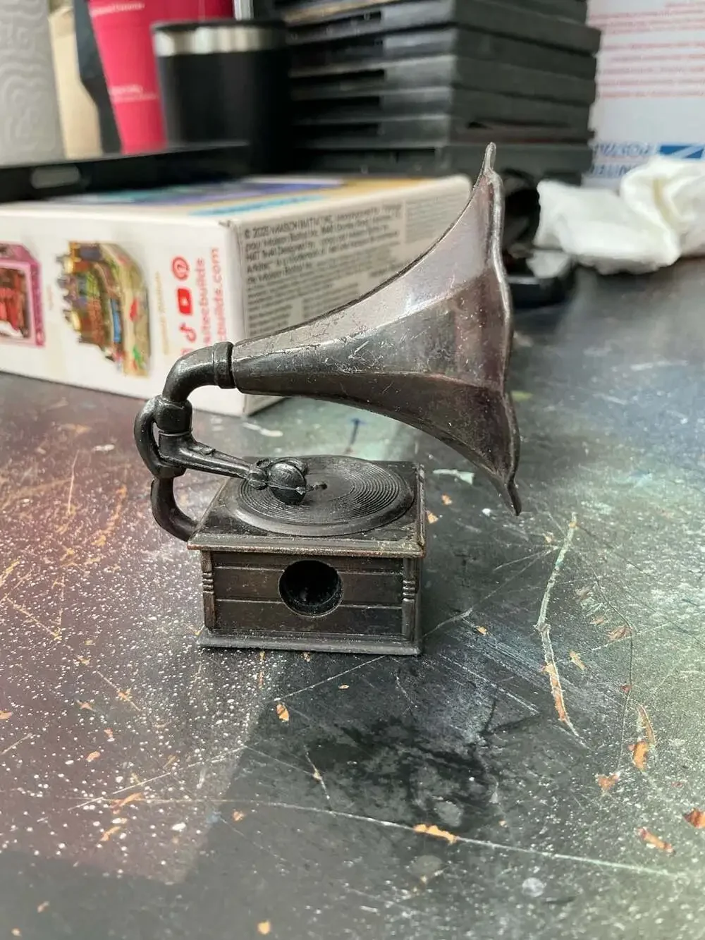 Vintage PlayMe Die Cast Metal Phonograph Gramophone Pencil Sharpener
